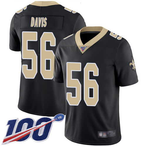 Men New Orleans Saints Limited Black DeMario Davis Home Jersey NFL Football #56 100th Season Vapor Untouchable Jersey->nfl t-shirts->Sports Accessory